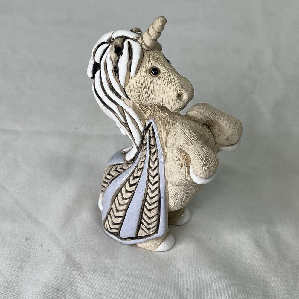 Artesania Rinconada Pottery Unicorn Small Sculpture Signed, carved, glossy.